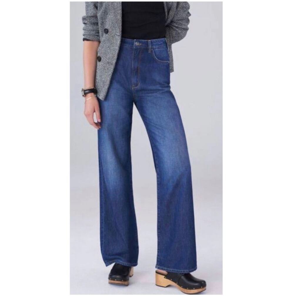 Anthropologie Pilcro Jeans Womens 27 Tall Wide Leg Dark Wash High Rise Denim